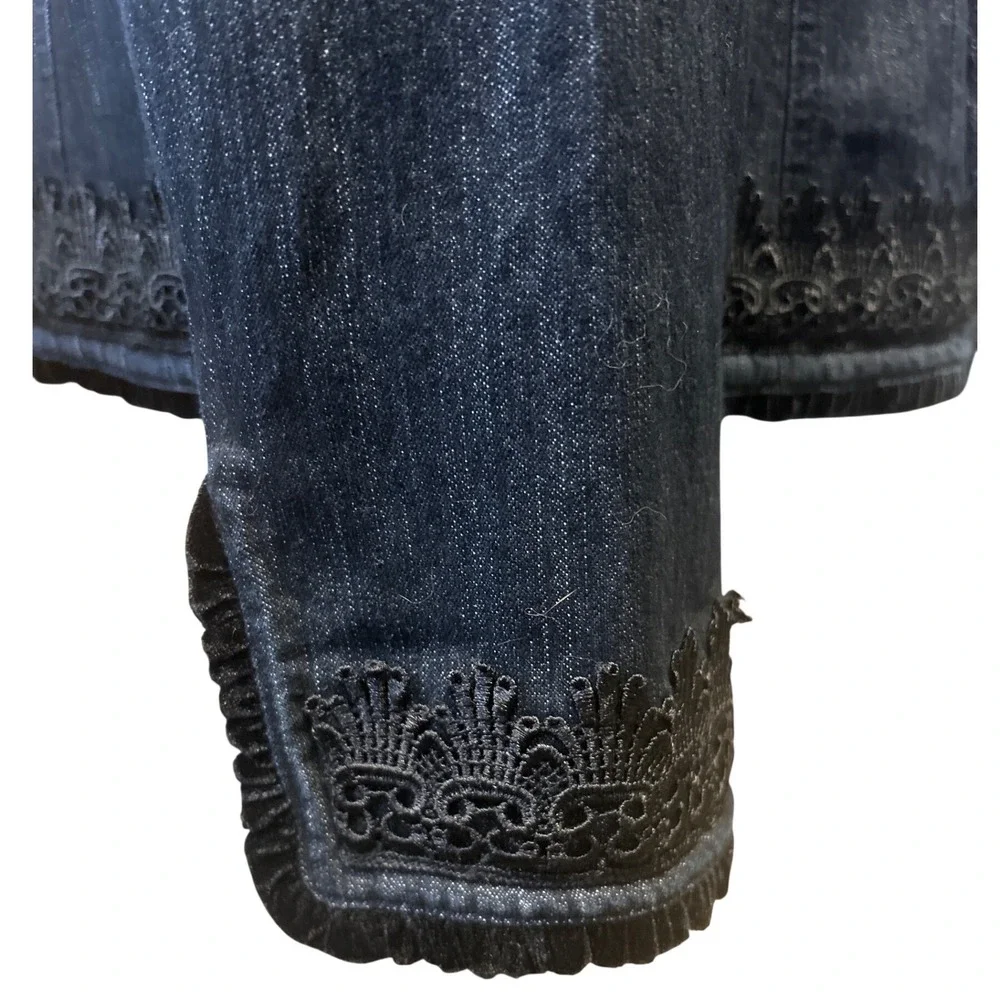 Bay Studio Dark Wash Denim Jacket Soutache Embroidery Beaded Trim Buttons Sz Lg